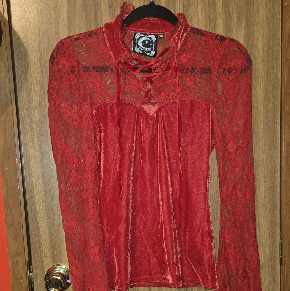 Red Lace Long Sleeve Top